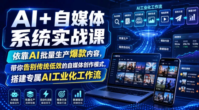 AI+自媒体系统实战课,依靠AI批量生产爆款内容,带你告别传统低效的自媒体创作模式,搭建专属AI工业化工作流 AI+自媒体系统实战课,依靠AI批量生产爆款内容,带你告别传统低效的自媒体创作模式,搭建专属AI工业化工作流