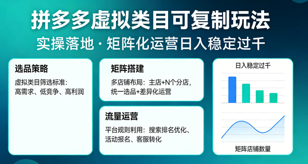 拼多多虚拟类目可复制玩法,实操落地,矩阵化日入稳定过千【揭秘】 拼多多虚拟类目可复制玩法,实操落地,矩阵化日入稳定过千【揭秘】