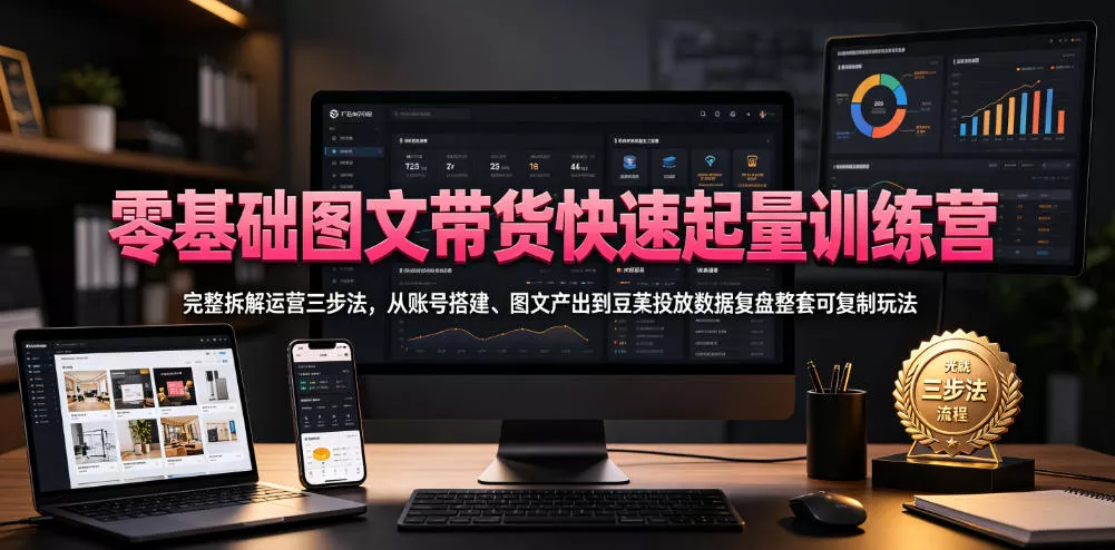 零基础图文带货快速起量训练营,完整拆解运营三步法,从账号搭建、图文产出到豆荚投放数据复盘整套可复制玩法 零基础图文带货快速起量训练营,完整拆解运营三步法,从账号搭建、图文产出到豆荚投放数据复盘整套可复制玩法