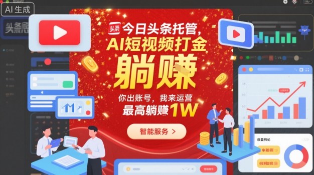 今日头条托管,AI短视频打金,你出账号,我来运营,最高躺賺1W【揭秘】