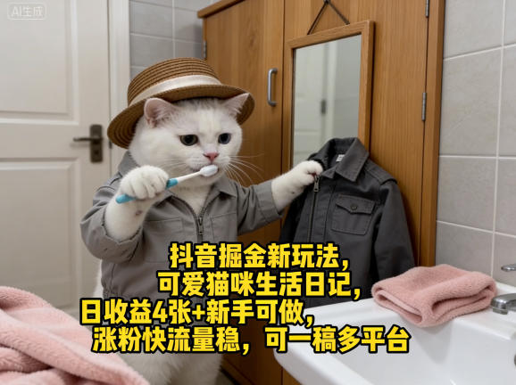 抖音掘金新玩法,可爱猫咪生活日记,日收益4张+新手可做,涨粉快流量稳,可一稿多平台 抖音掘金新玩法,可爱猫咪生活日记,日收益4张+新手可做,涨粉快流量稳,可一稿多平台
