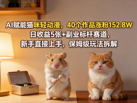 AI赋能猫咪轻动漫,40个作品涨粉152.8W,日收益5张+副业标杆赛道,新手直接上手,保姆级玩法拆解 AI赋能猫咪轻动漫,40个作品涨粉152.8W,日收益5张+副业标杆赛道,新手直接上手,保姆级玩法拆解