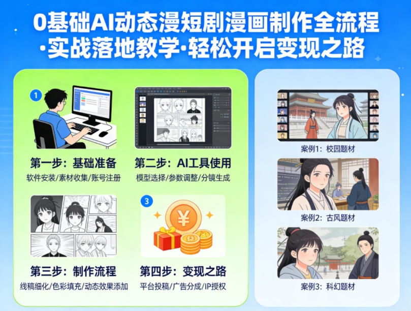 0基础AI动态漫短剧漫画制作全流程,实战落地教学,轻松开启变现之路 0基础AI动态漫短剧漫画制作全流程,实战落地教学,轻松开启变现之路
