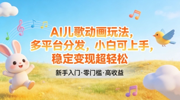AI儿歌动画玩法,多平台分发,小白可上手,稳定变现超轻松 AI儿歌动画玩法,多平台分发,小白可上手,稳定变现超轻松
