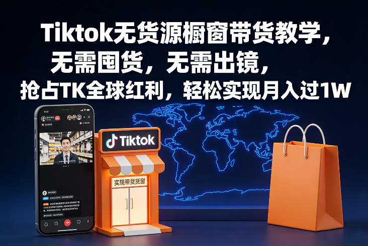 Tiktok无货源橱窗带货教学,无需囤货,无需出镜,抢占TK全球红利,轻松实现月入过1W Tiktok无货源橱窗带货教学,无需囤货,无需出镜,抢占TK全球红利,轻松实现月入过1W