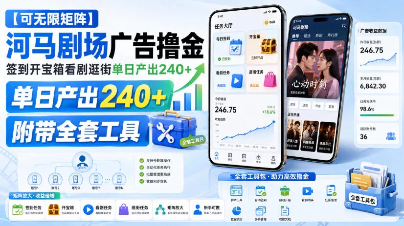 【可无限矩阵】河马剧场广告撸金,签到开宝箱看剧逛街单日产出240+,附带全套工具【揭秘】 【可无限矩阵】河马剧场广告撸金,签到开宝箱看剧逛街单日产出240+,附带全套工具【揭秘】