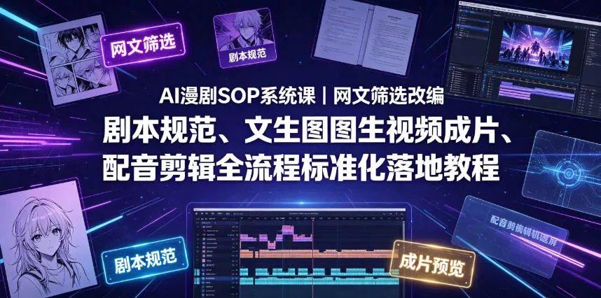 AI漫剧SOP系统课|网文筛选改编、剧本规范、文生图图生视频成片、配音剪辑全流程标准化落地教程 AI漫剧SOP系统课|网文筛选改编、剧本规范、文生图图生视频成片、配音剪辑全流程标准化落地教程