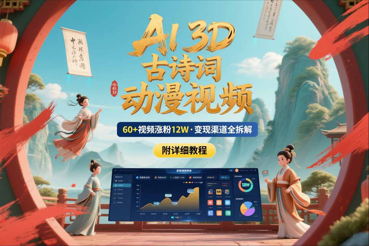 AI制作3D古诗词动漫视频,60多个视频涨粉12W,多个变现渠道拆解【附详细教程】 AI制作3D古诗词动漫视频,60多个视频涨粉12W,多个变现渠道拆解【附详细教程】
