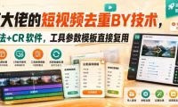 某大佬的短视频去重搬运技术，手法+CR软件，工具参数模板直接复用