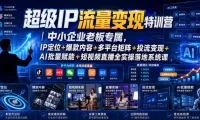 超级IP流量变现特训营｜中小企业老板专属，IP定位+爆款内容+多平台矩阵+投流变现+AI批量赋能+短视频直播全实操落地系统课