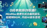0成本做原创歌曲！MiniMax免费生成全曲风音乐，短视频BGM，开启AI音乐变现