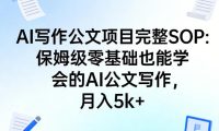 AI写作公文项目完整SOP，保姆级零基础也能学会的AI公文写作，月入5k+