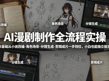 AI漫剧制作全流程实操,零基础从小说改编-角色场景-分镜生成-剪辑成片一步到位,小白也能独立做漫剧