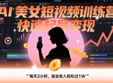 AI美女短视频训练营,快速起号变现,每天2小时,副业收入轻松过1W