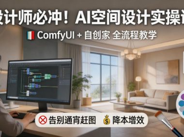 设计师必冲！AI空间设计实操课，ComfyUI+自创家全教学，告别通宵赶图，降本增效