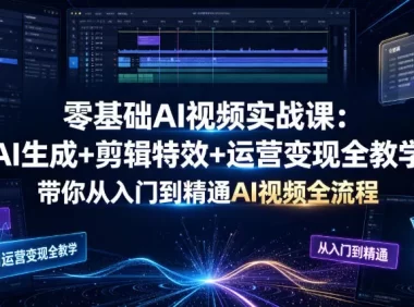 零基础AI视频实战课：AI生成+剪辑特效+运营变现全教学，带你从入门到精通AI视频全流程