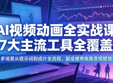 AI视频动画全实战课，7大主流工具全覆盖，多场景从提示词到成片全流程，副业接单账号变现提效