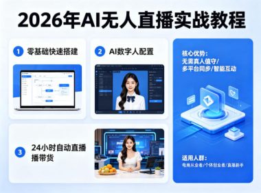 2026年AI无人直播实战教程，零基础也能快速搭建AI数字人无人直播间，实现24小时自动直播带货