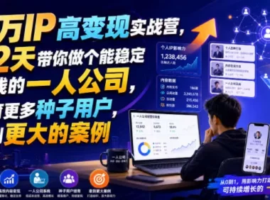 百万IP高变现实战营,42天带你做个能稳定賺钱的一人公司,培育更多种子用户,拿到更大的案例