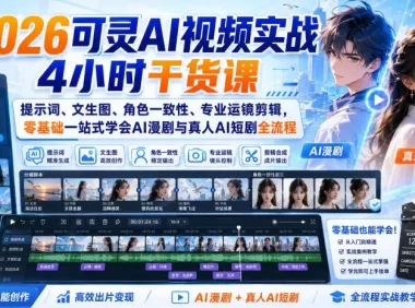 2026可灵AI视频实战4小时干货课|提示词、文生图、角色一致性、专业运镜剪辑,零基础一站式学会AI漫剧与真人AI短剧全流程