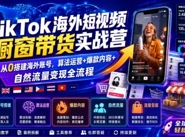 TikTok海外短视频橱窗带货实战营|从0搭建海外账号,算法运营+爆款内容+自然流量变现全流程