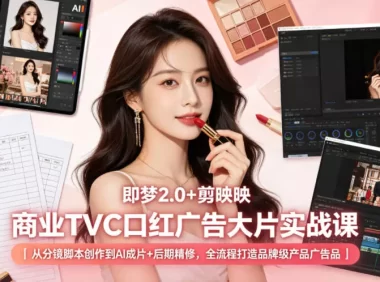 即梦2.0+剪映商业TVC口红广告大片实战课|从分镜脚本创作到AI成片+后期精修,全流程打造品牌级产品广告