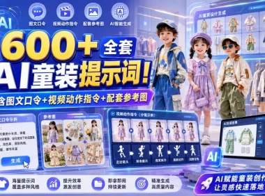 600+全套AI童装提示词！含图文口令+视频动作指令+配套参考图，Word-Excel规整分类，童装电商、种草无脑量产内容！