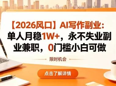 【2026风口】AI写作副业：单人月稳1W+，永不失业副业兼职，0门槛小白可做【揭秘】