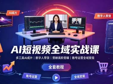 AI短视频全域实战课｜多工具AI成片、数字人带货、剪映高阶剪辑、账号运营全域变现全套教程