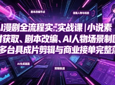 AI漫剧全流程实战课｜小说素材获取、剧本改编、AI人物场景制图、多工具成片剪辑、平台付费变现与商业接单完整落地