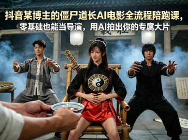抖音某博主的僵尸道长AI电影全流程陪跑课，零基础也能当导演，用AI拍出你的专属大片