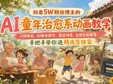 抖音5W粉丝博主的AI童年治愈系动画教学,人物换装、AI脚本撰写、固定场景、生图生视频等,手把手带你进精选签独家