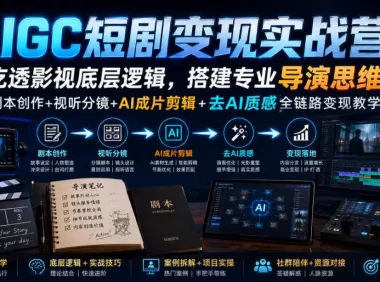AIGC短剧变现实战营｜吃透影视底层逻辑，搭建专业导演思维，剧本创作+视听分镜+AI成片剪辑+去AI质感全链路变现教学