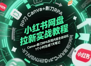 小红书网盘拉新实战教程,Canva+影刀RPA实现内容全自动化,1个小时生成7天笔记