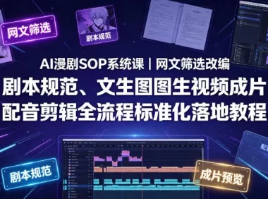 AI漫剧SOP系统课｜网文筛选改编、剧本规范、文生图图生视频成片、配音剪辑全流程标准化落地教程