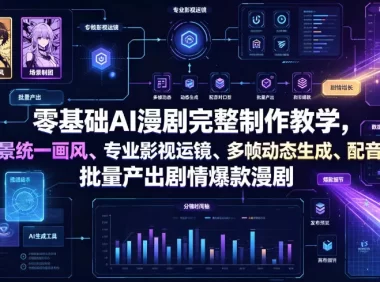 零基础AI漫剧完整制作教学，人物场景统一画风、专业影视运镜、多帧动态生成、配音对口型，批量产出剧情爆款漫剧