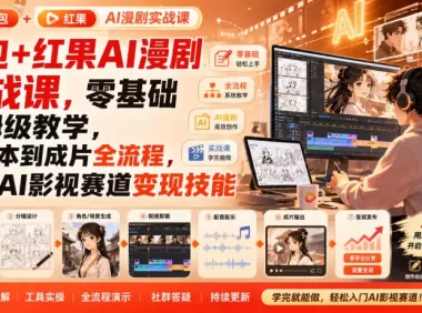 豆包+红果AI漫剧实战课,零基础保姆级教学,从剧本到成片全流程,解锁AI影视赛道变现技能