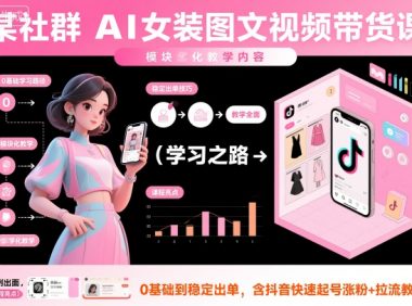 某社群AI女装图文视频带货课,教学全面,0基础到稳定出单,含抖音快速起号涨粉+拉流教学