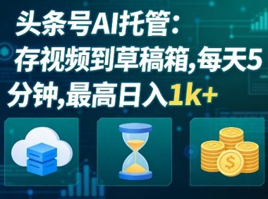 头条号AI托管,我存视频到你草稿箱,每天5分钟,最高日入1k+【揭秘】