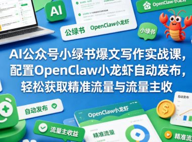 AI公众号小绿书爆文写作实战课,配置OpenClaw小龙虾自动发布,轻松获取精准流量与流量主收益