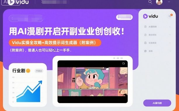 用AI漫剧开启副业创收:Vidu实操全攻略+高效提示词生成器(附案例),普通人也可以轻松上手