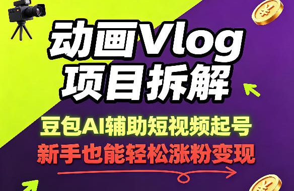 动画Vlog项目拆解,豆包AI辅助短视频起号,新手也能轻松涨粉,43条作品涨粉8.3W