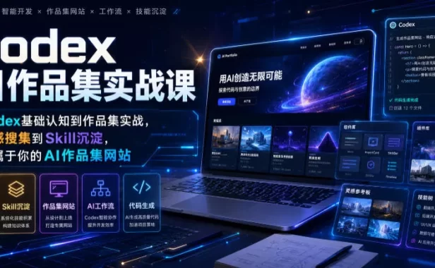 Codex AI作品集实战课,从Codex基础认知到作品集实战,从灵感搜集到Skill沉淀,打造属于你的AI作品集网站