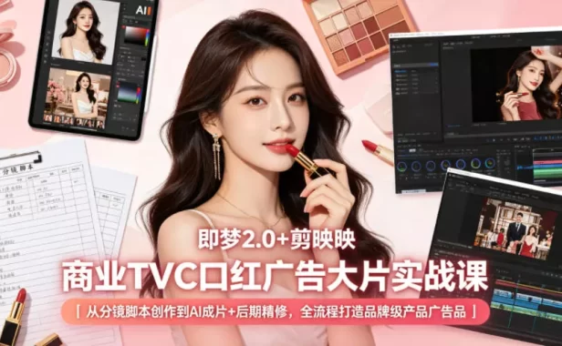 即梦2.0+剪映商业TVC口红广告大片实战课|从分镜脚本创作到AI成片+后期精修,全流程打造品牌级产品广告