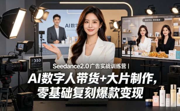 Seedance2.0广告实战训练营|AI数字人带货+大片制作,零基础复刻爆款变现