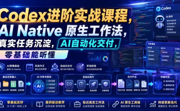 Codex进阶实战课|AI Native原生工作法,22节真实任务落地,从配置到AI自动化交付全链路教程