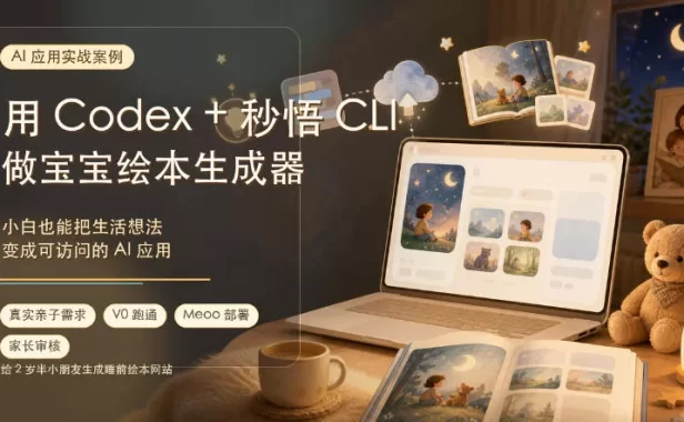 AI应用实战案例,用Codex+秒悟CLl做宝宝绘本生成器,小白也能把生活想法变成可访问的AI应用