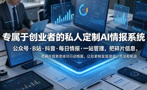 专属于创业者的私人定制AI情报系统,公众号·B站·抖音·每日情报·一站管理,把碎片信息变成可行动情报,让你更快发现项目、方法和机会