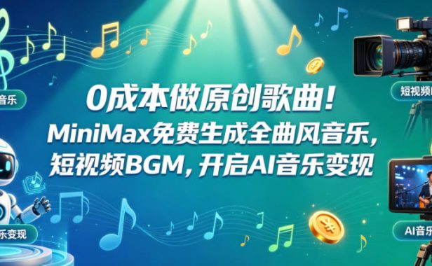 0成本做原创歌曲!MiniMax免费生成全曲风音乐,短视频BGM,开启AI音乐变现