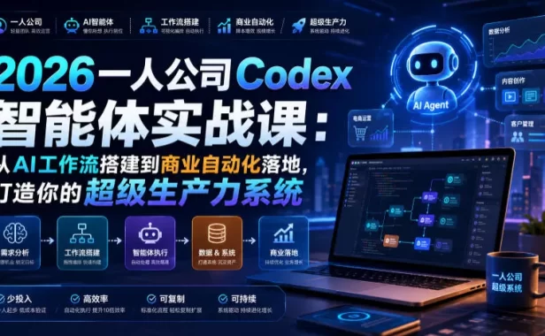 2026一人公司Codex智能体实战课:从AI工作流搭建到商业自动化落地,打造你的超级生产力系统